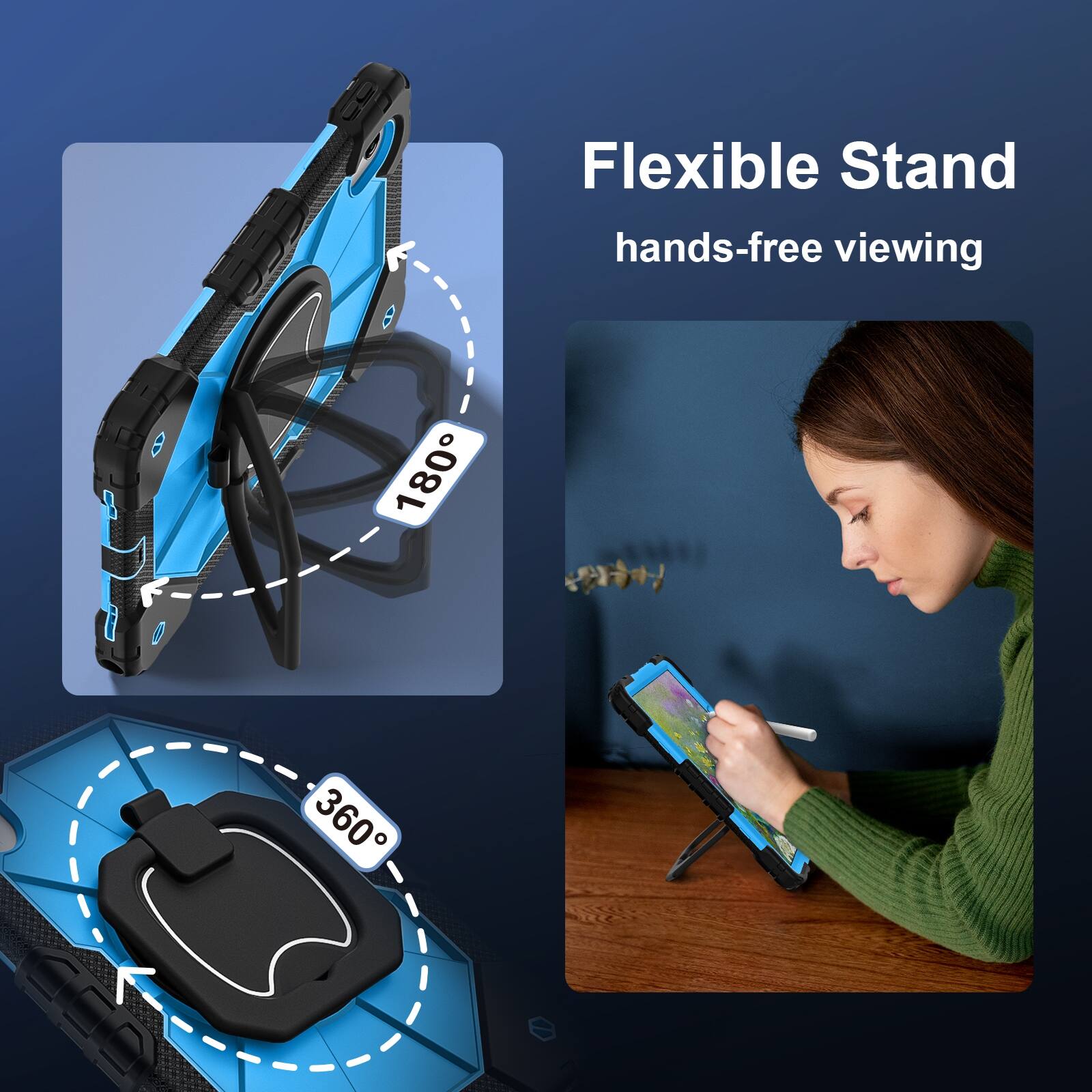 Flexible Stand
hands-free viewing

180°

360°