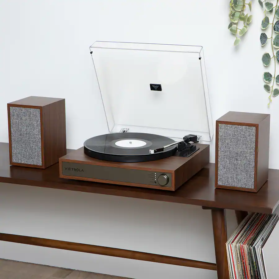 Victrola Harmony Bluetooth Turntable System with Speakers Walnut