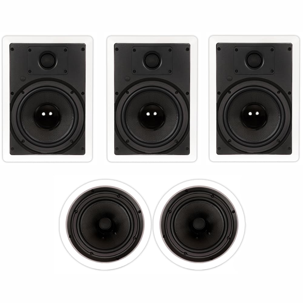 Theater Solutions by Goldwood - TS-85 5 Channel 8" in-Wall/Ceiling Home Theater Speaker System - Paintable White