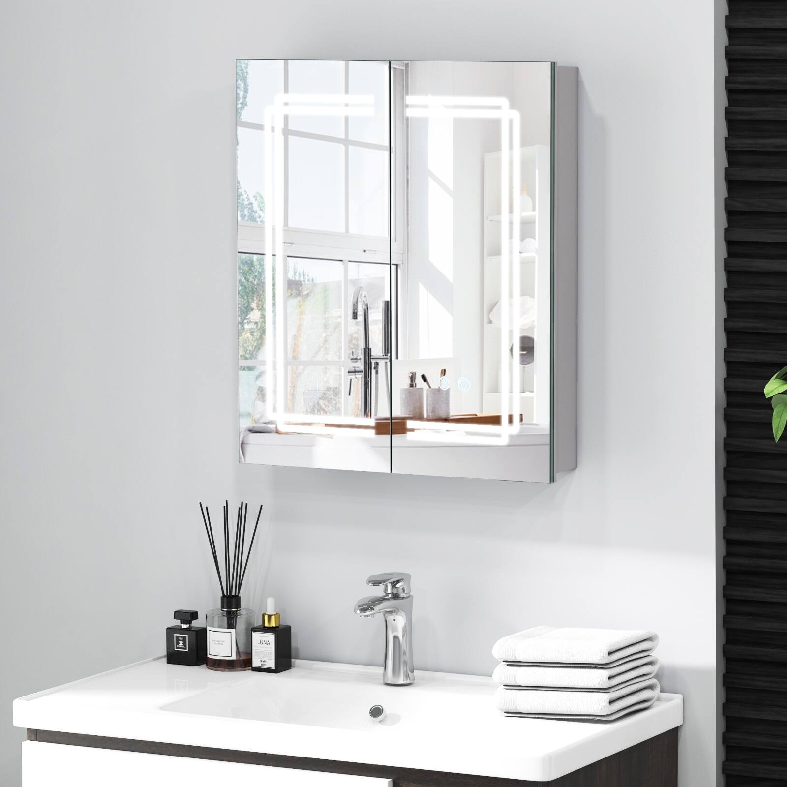 Alt View 1. Gymax - Gymax 23.5 x 27.5 Inch Bathroom Medicine Cabinet w/ Mirror LED Lighted Mirror Cabinet - White.