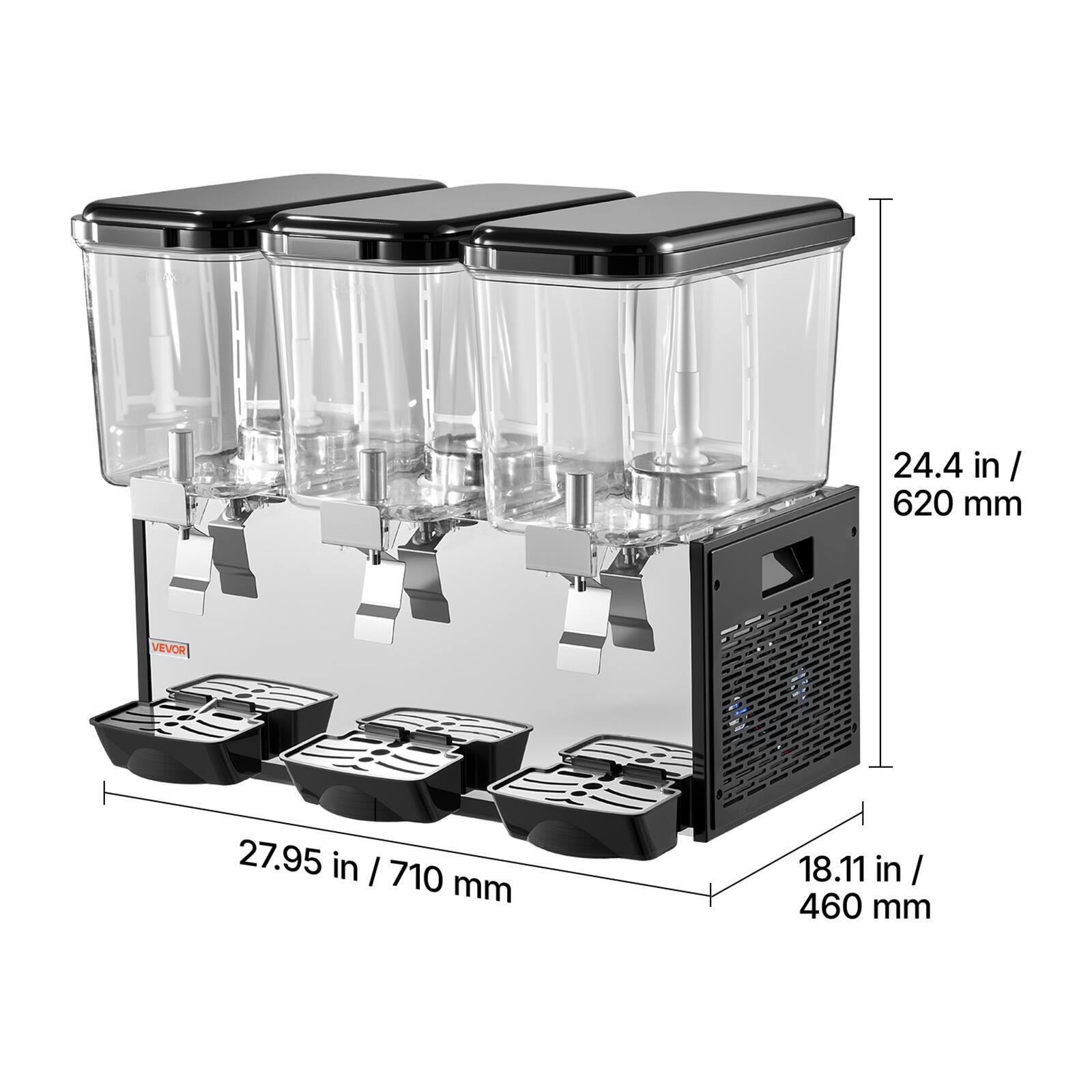 24.4 in / 620 mm  
27.95 in / 710 mm  
18.11 in / 460 mm