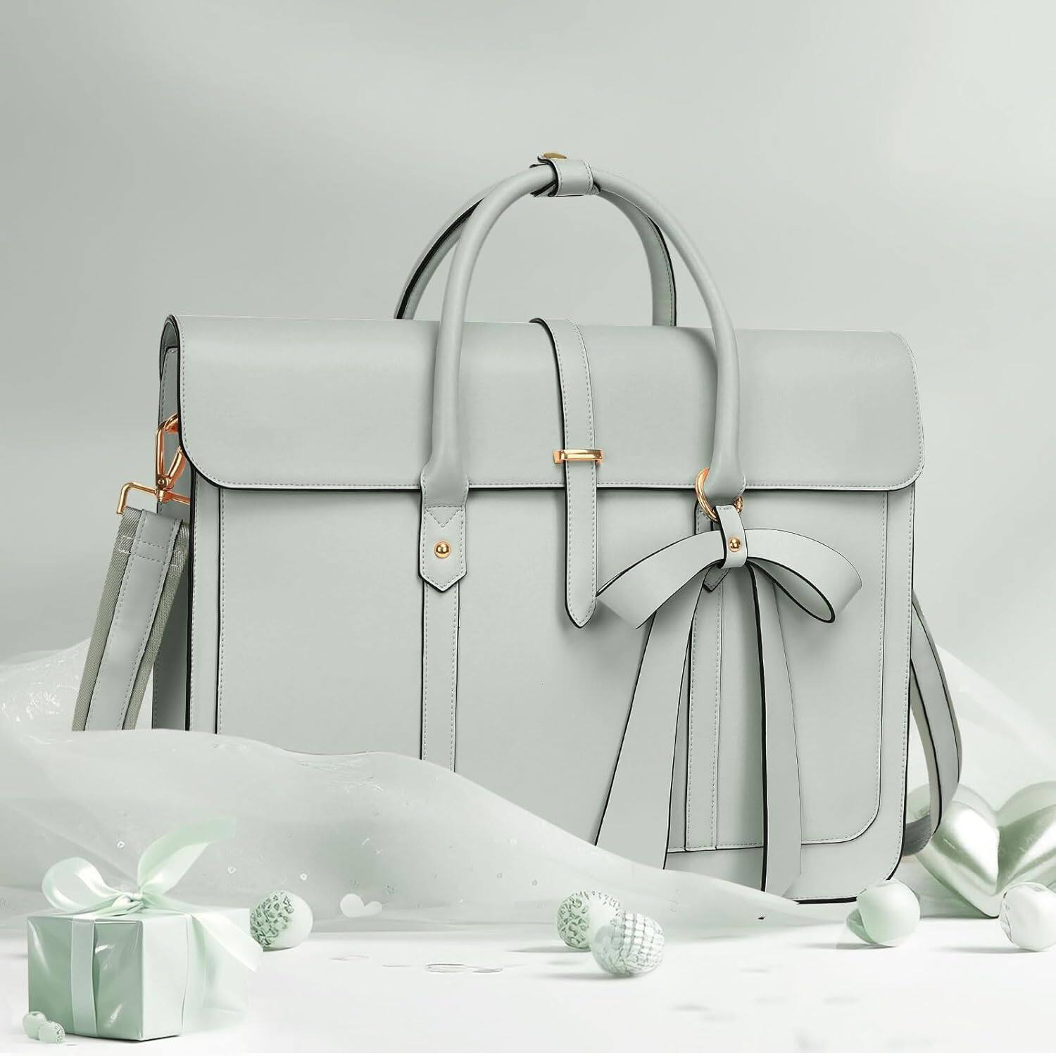 Left. mosiso - Laptop Bag for Women 13-14 inch PU Leather Laptop Shoulder Bags Convertible Backpack Casual Handbag Work Computer Bag - Sage Green.