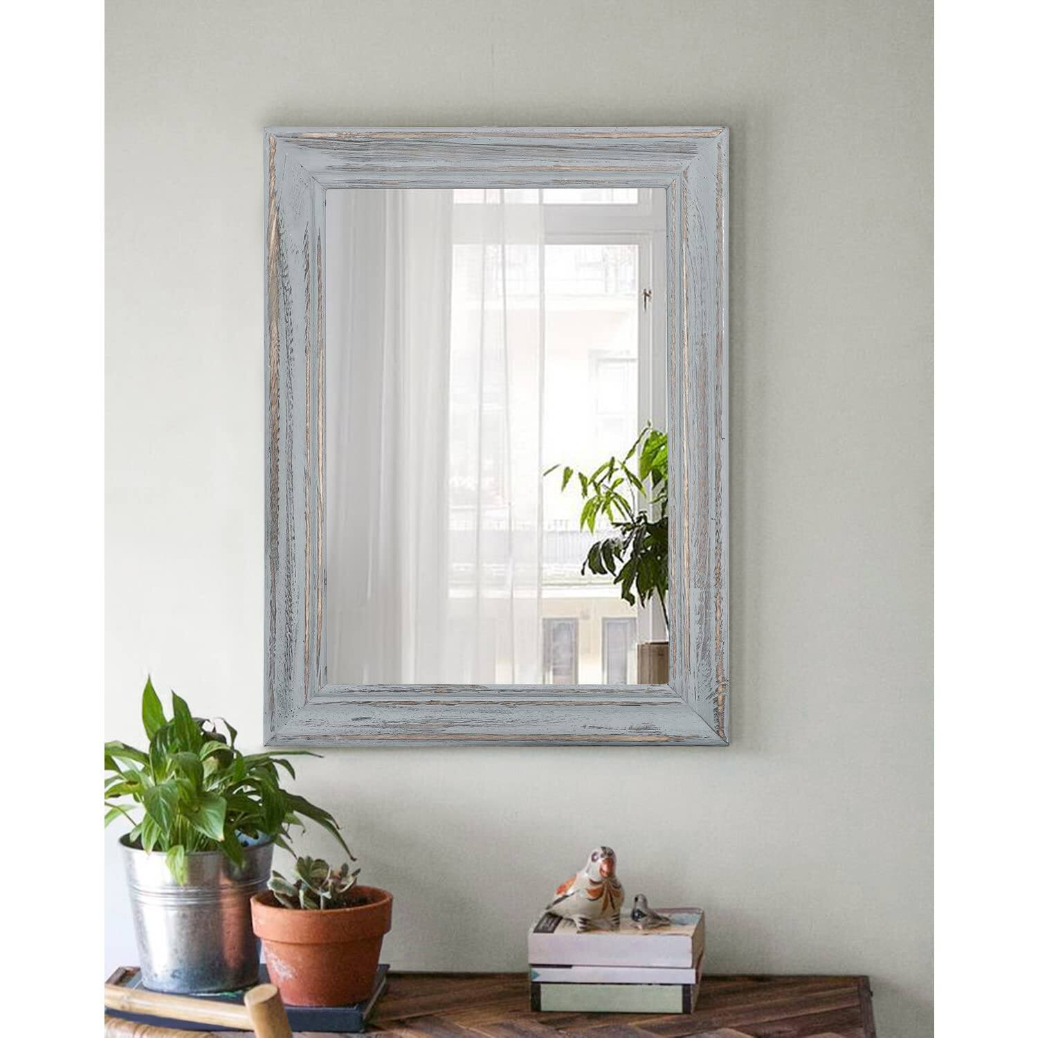 Alt View 2. Dapper Styles - Wooden Mirror With Framed Rectangular Retro Wall Mirrors Decorative For Bathroom Bedroom Living Room Hallwa... - A-retro White-16"L x 12"W.