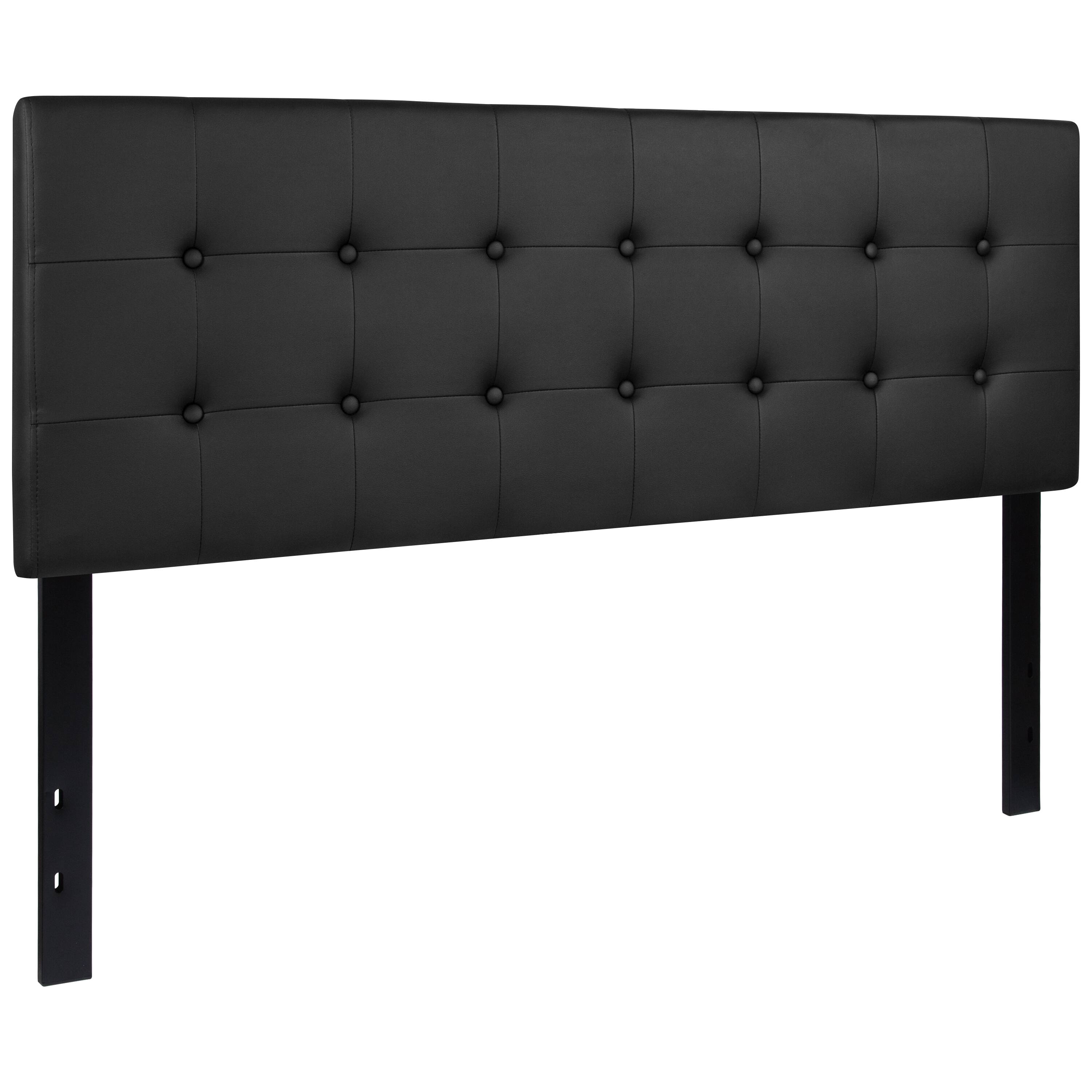 Alt View 1. Emma + Oliver - Button Tufted Adjustable Height Upholstered Headboard - Black.