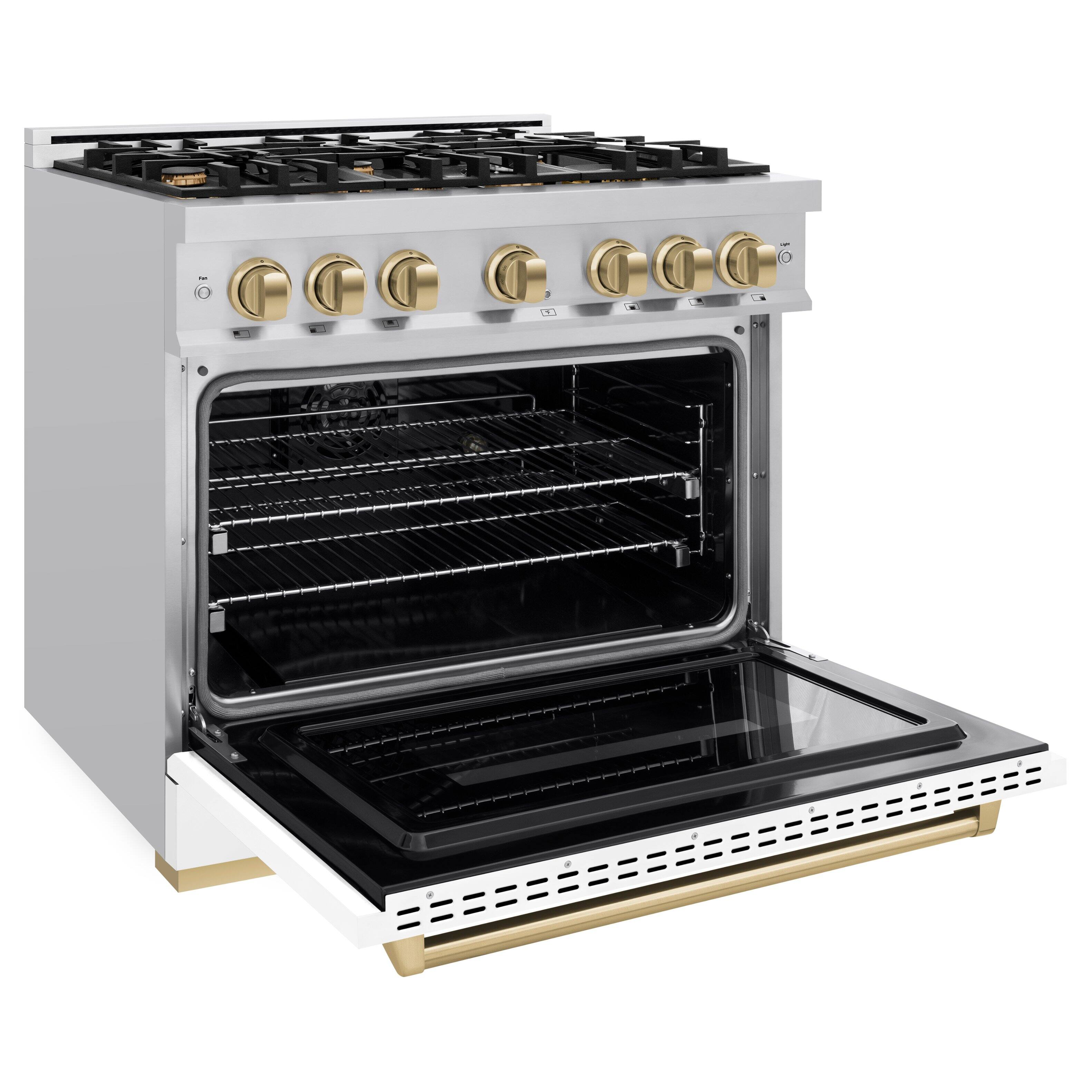 Left. ZLINE - ZLINE Autograph 36" Classic Dual Fuel Range with Bronze Accents (CDRZ-WM-36-CB) - Black.