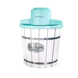 Nostalgia - 4-qt. Parlor Wood Bucket Electric Ice Cream Maker - White & Aqua