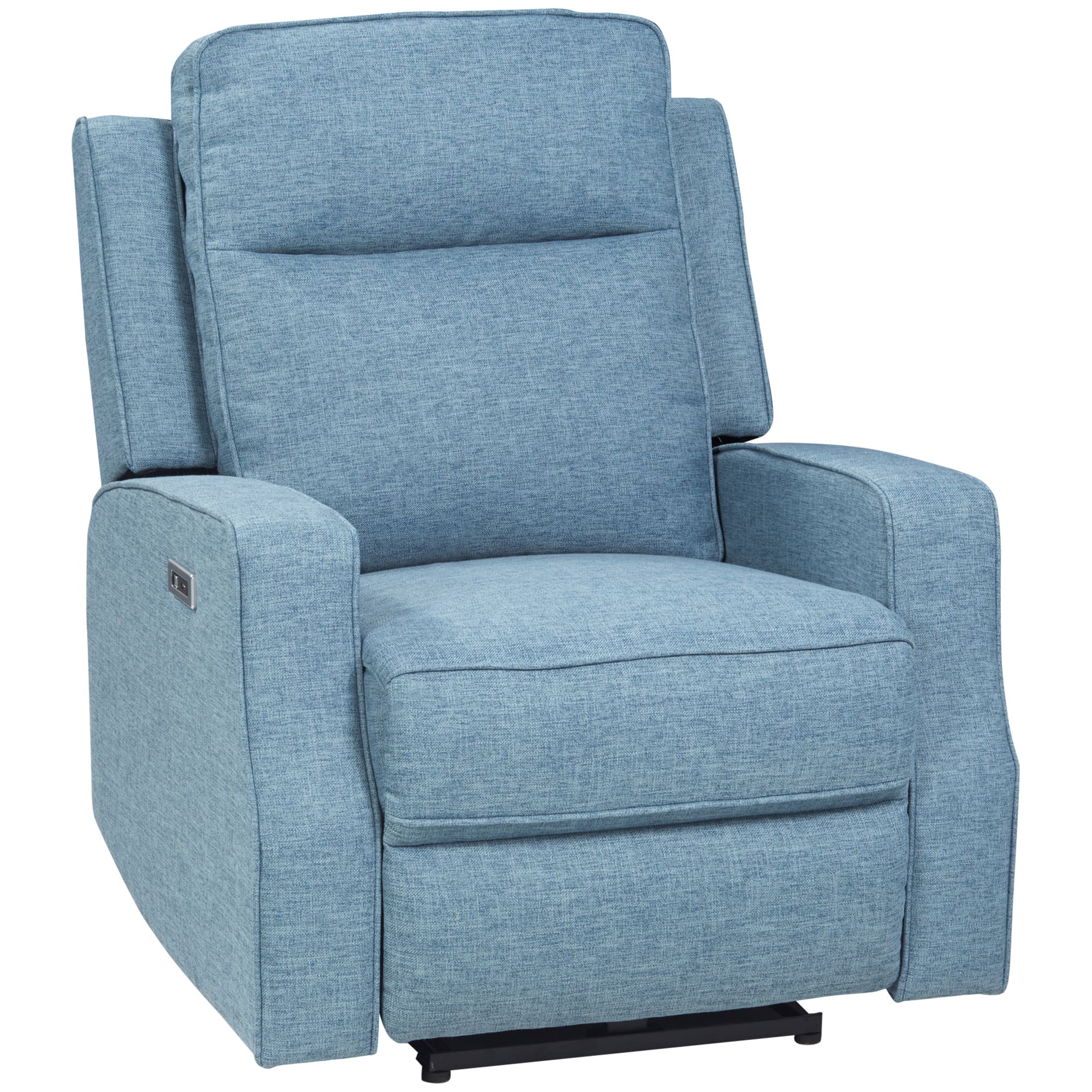 Homcom - Electric Power Recliner, Wall Hugger Armchair with USB Charging Station, Sofa Recliner with Linen Upholstered Seat - Blue