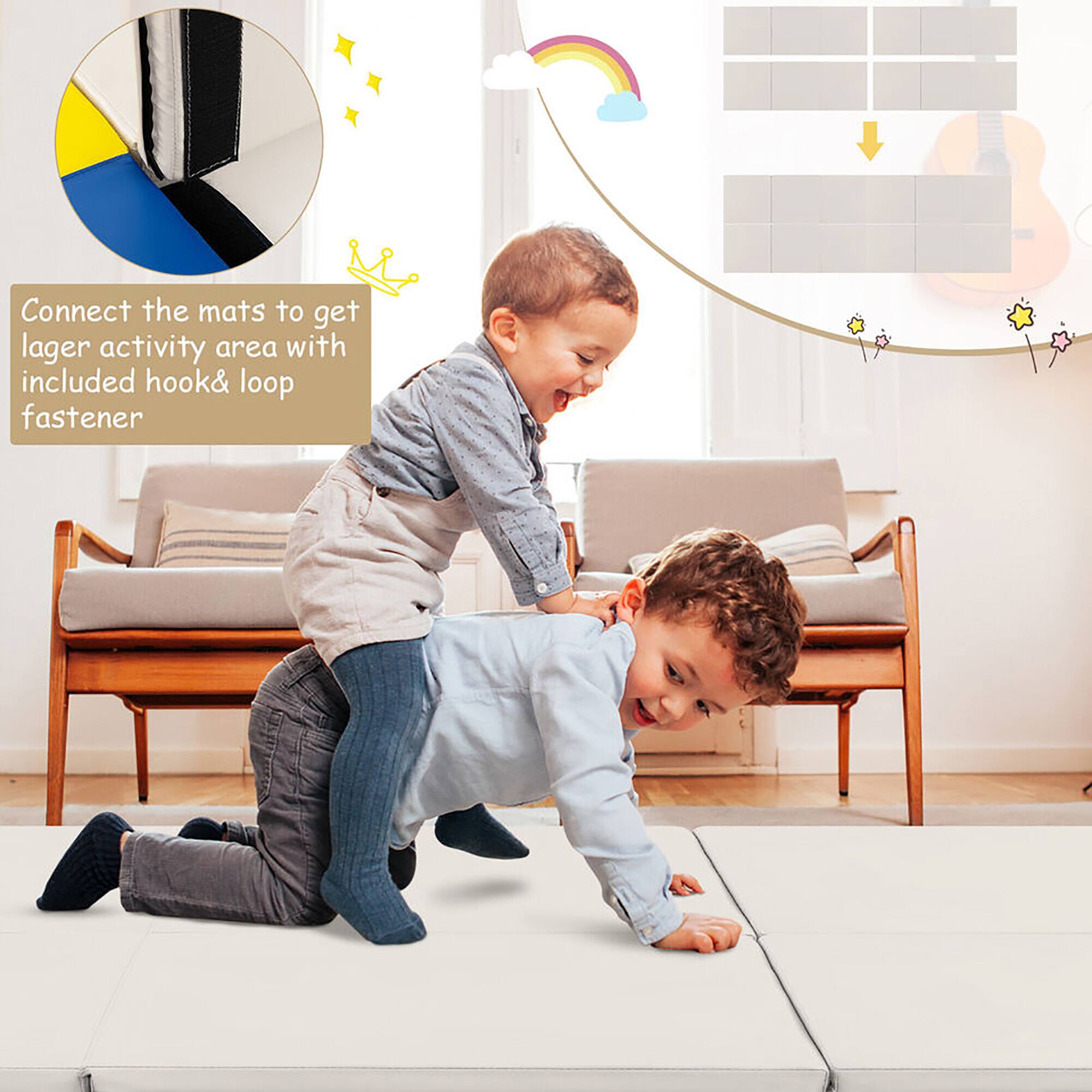 Connect the mats to get larger activity area with included hook & loop fastener