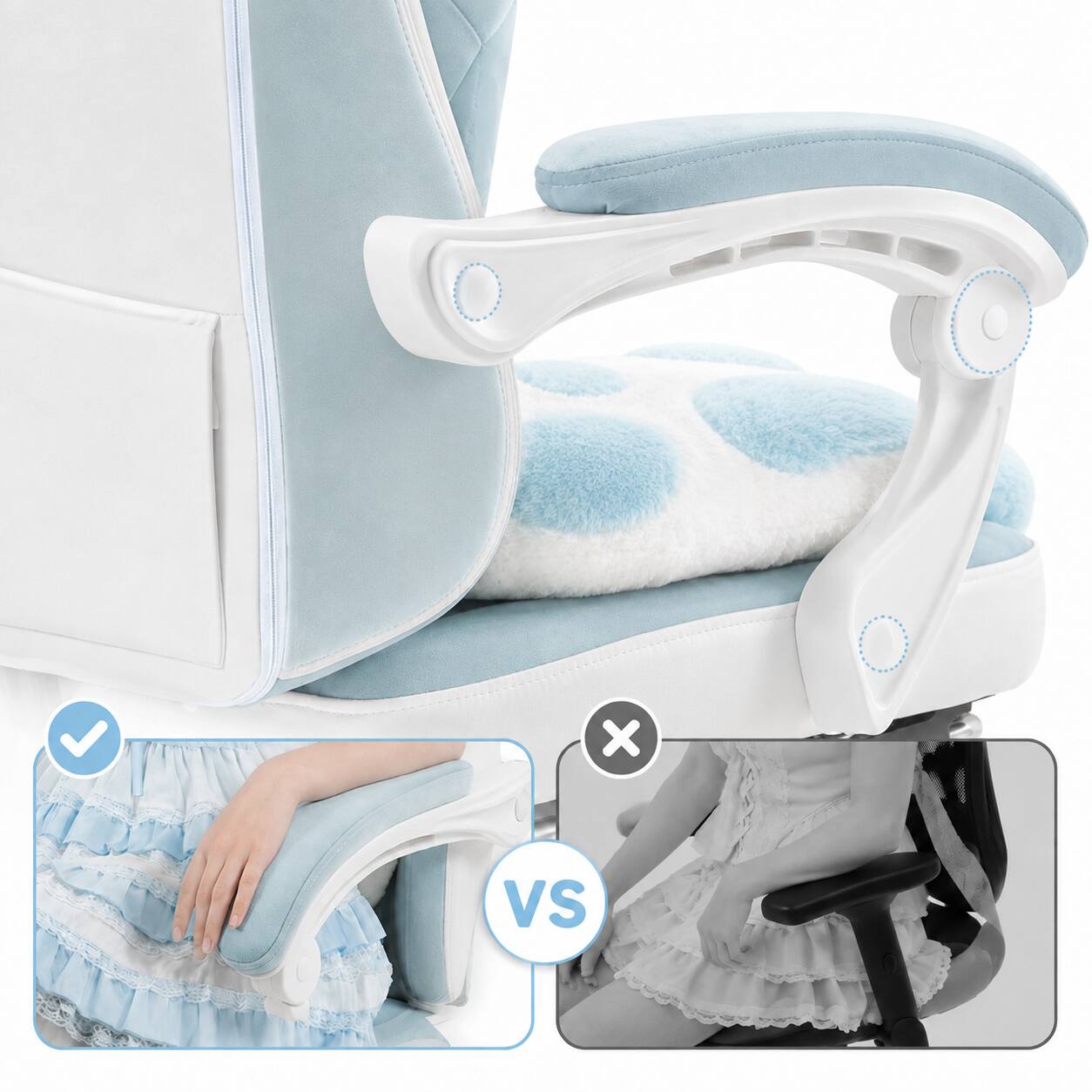 Alt View 4. Dowinx - Cute Gaming Chair with Cat Ears and Paw Lumbar Seat Cushion, Ergonomic Computer Chair with Footrest & Headrest - Blue.