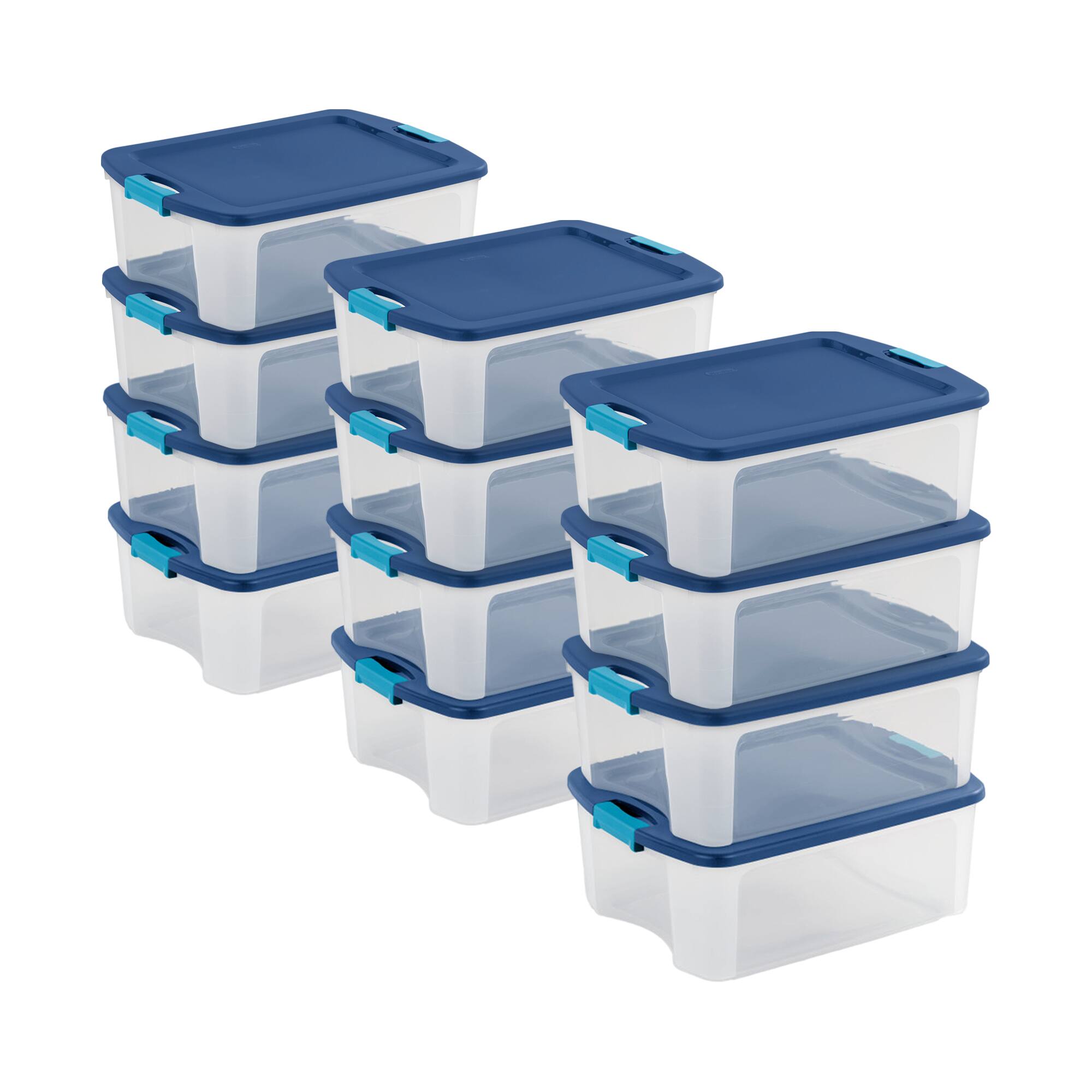 Front. Sterilite - Sterilite 12 Gallon Latch & Carry Storage Box Lidded Containers, Clear, 12 Pack.