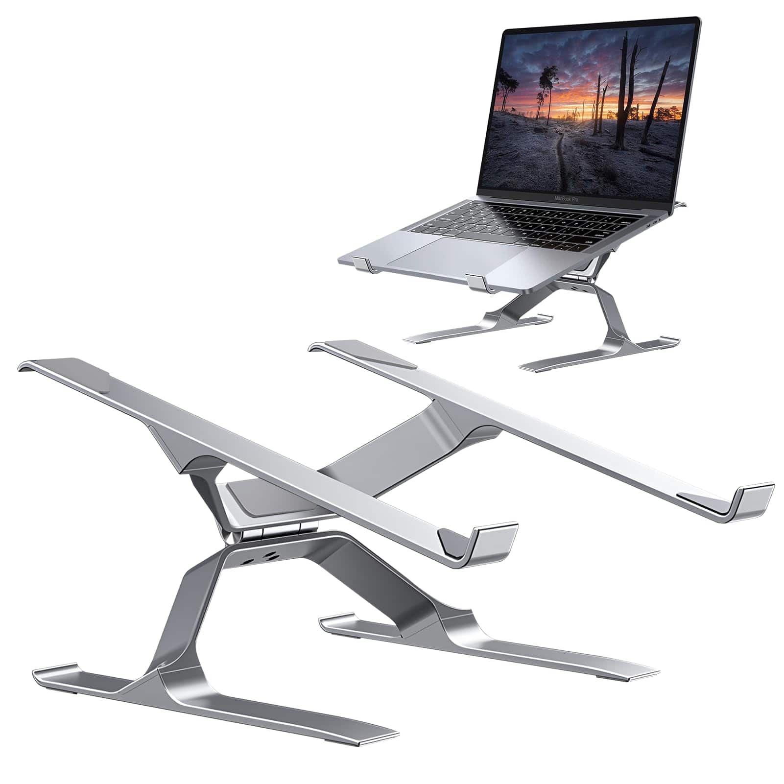 HongFei - Adjustable Laptop Stand for Desk, Portable Laptop Riser, Ergonomic Computer Notebook Holder for MacBook, Dell, HP - Silver