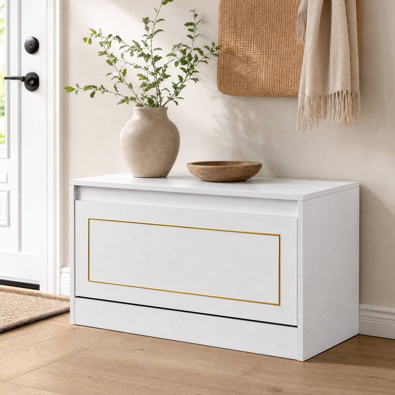 Alt View 1. Costway - Costway Shoe Rack, Narrow Shoe Cabinet with 1 Flip Drawer & Adjustable Shelf for Hallway - White.