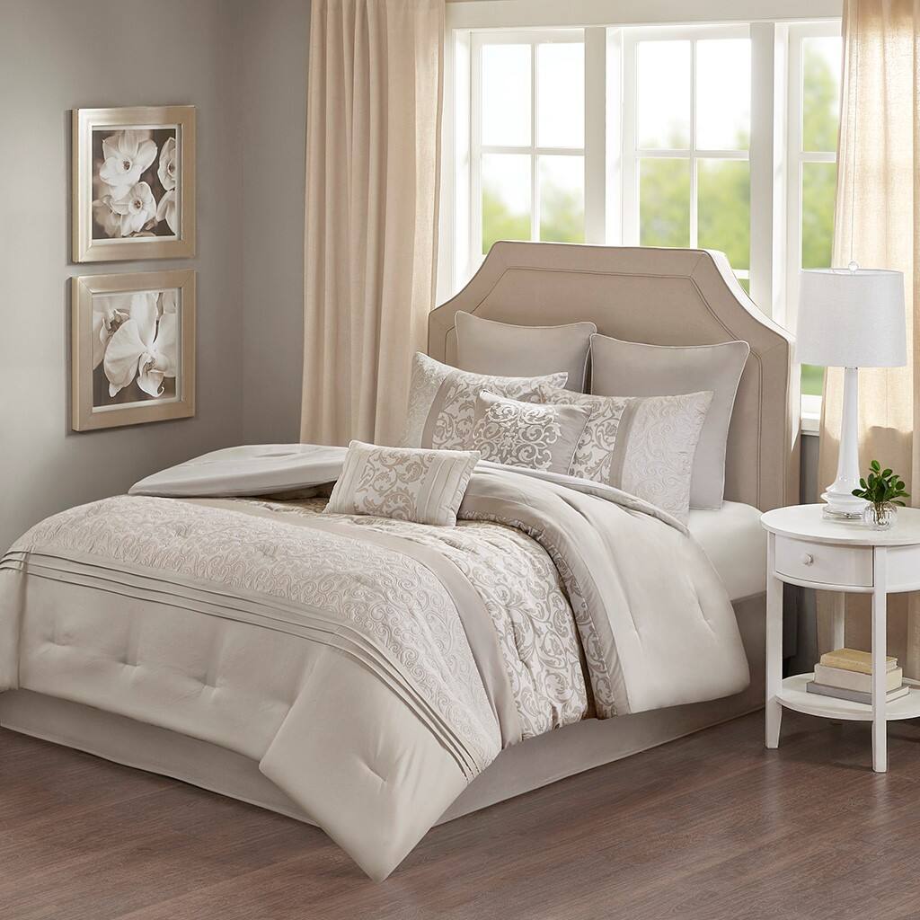 Alt View 1. Gracie Mills - Gracie Mills McConnell 8-Piece Embroidered Pintucked Comforter Set - Neutral.