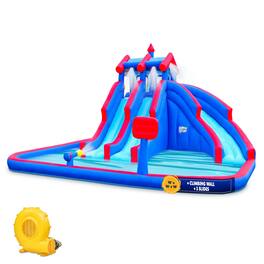 Sunny & Fun - Mega Sport Inflatable Water Slide Park W/Climbing Wall, Triple Slide & Pool - Multicolor