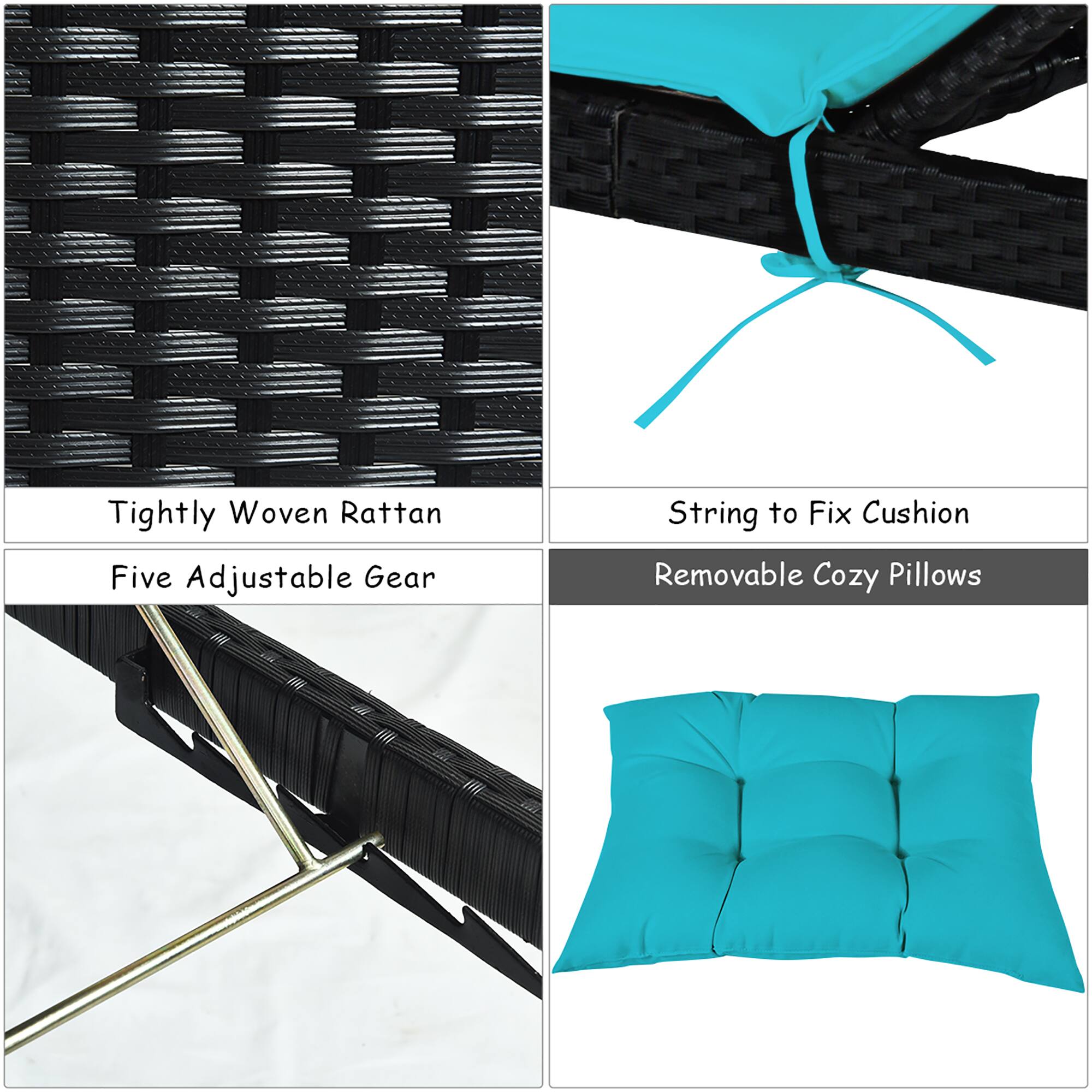 Tightly Woven Rattan, String to Fix Cushion, Five Adjustable Gear, Removable Cozy Pillows