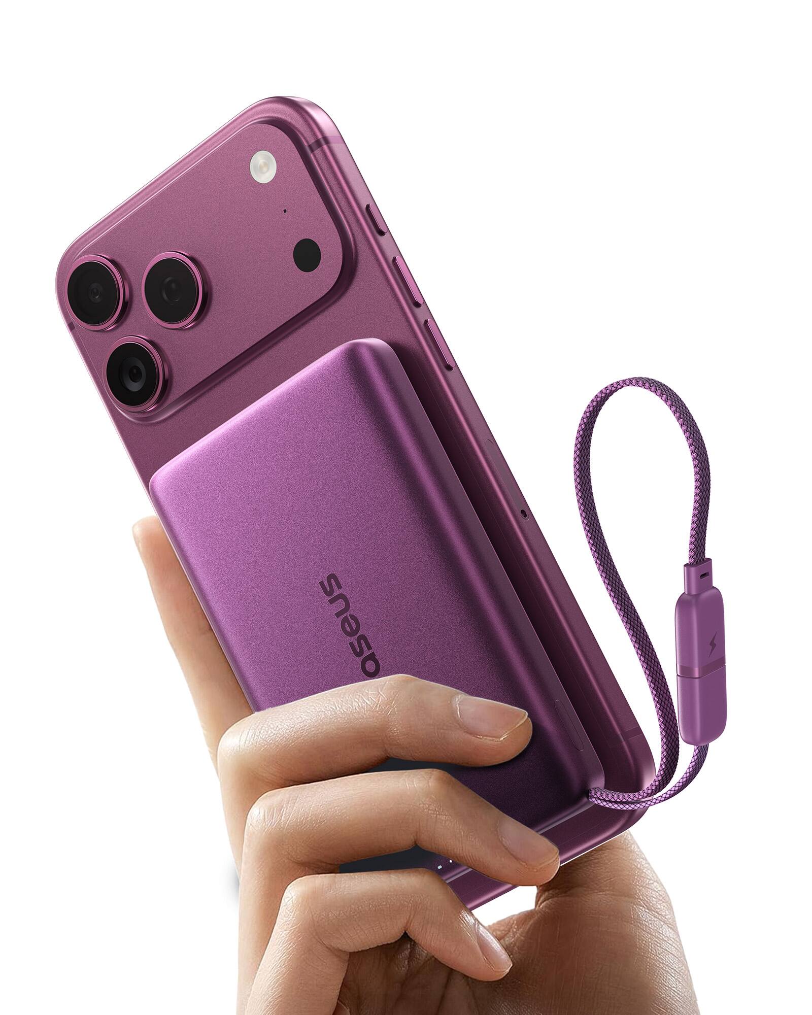 Front. Baseus - 10000mAh Magnetic Power Bank with Qi2.2 25W Wireless Charging and Built-in 45W USB-C Cable (Picogo AM52) - Purple.