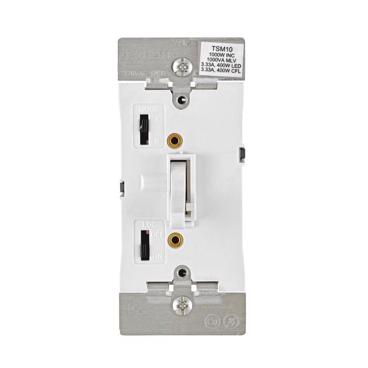 YGP LEVITON 72AVAC TSM10 1000W INC 1000VA MLV 3.33, 400W LED 3.33, 400W CFL MODE A B LOC OFF ON CO A