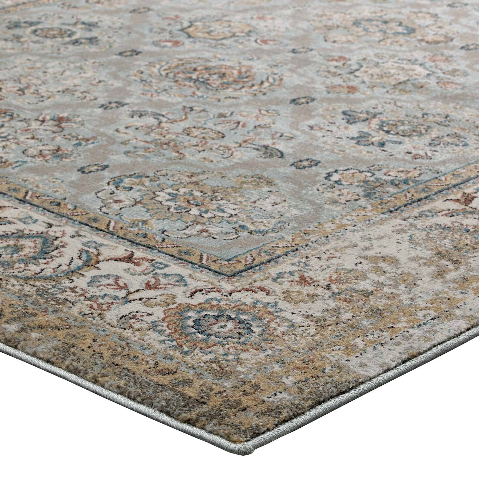 Alt View 3. Modway - Hisa Distressed Vintage Floral Lattice Area Rug - Silver Blue Beige and Brown.