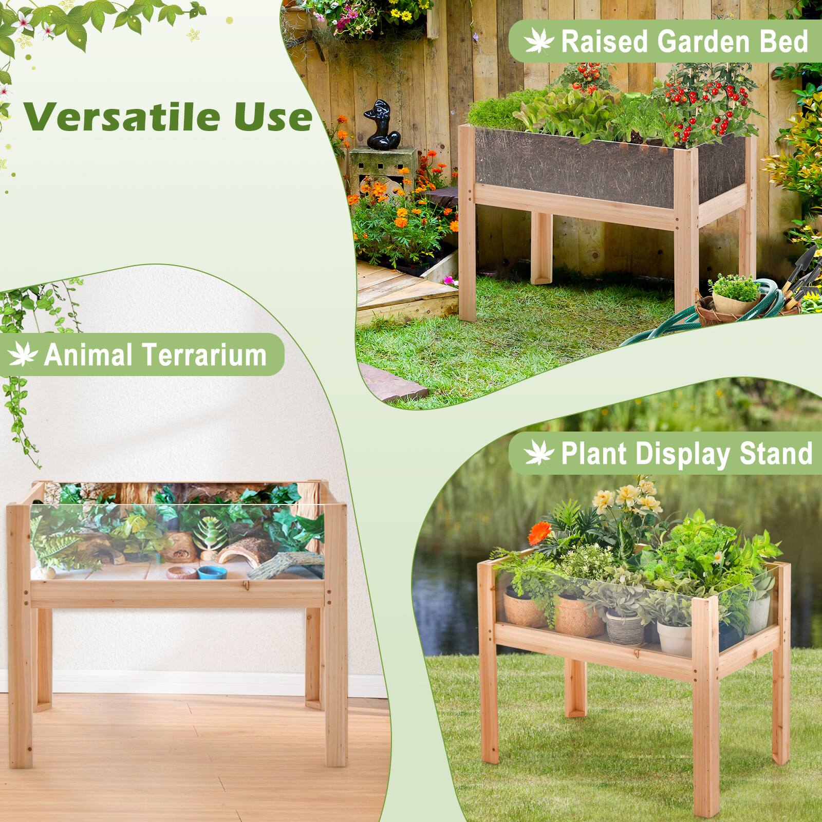 Raised Garden Bed  
Versatile Use  
Animal Terrarium  
Plant Display Stand