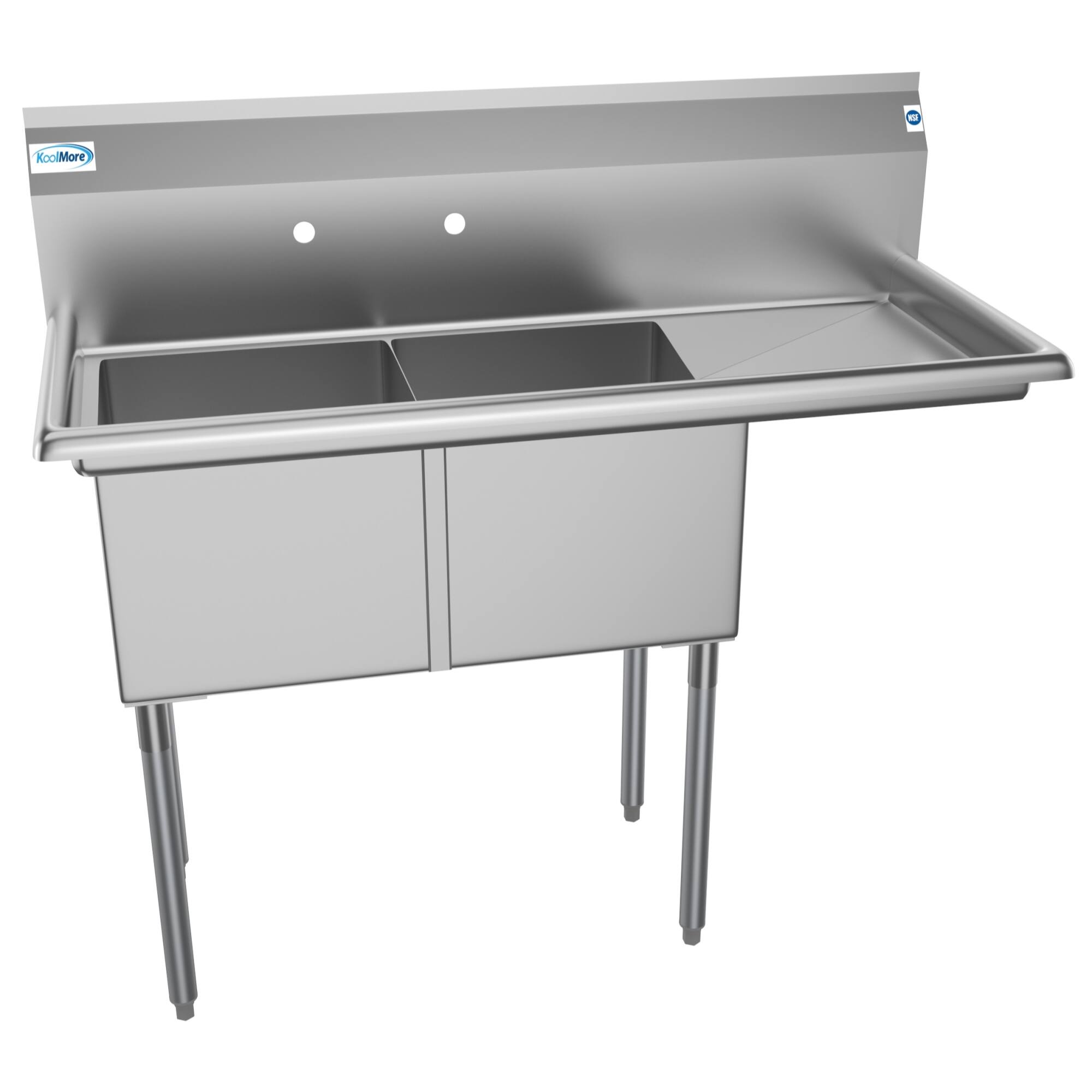 Left. Koolmore - 48 in. Two Compartment Stainless Steel  Sink with Drainboard, Bowl Size 15"x 15"x 12" SB151512-15R3. - Stainless Steel.