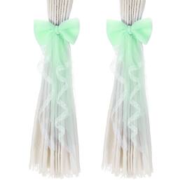 Unique Bargains - Premium 2pcs BowKnot Curtain Tiebacks with Buckle Decorative Holders for Home Office Thin Sheer Window Curtains - Light Green