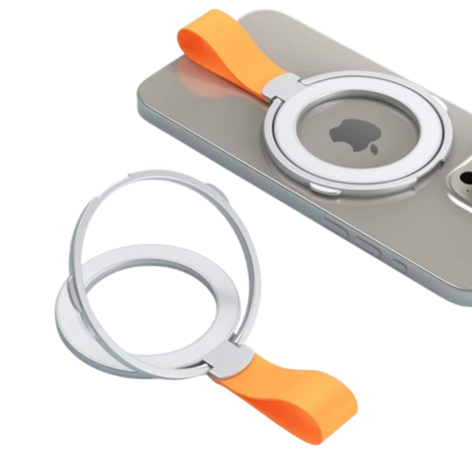 Stock Preferred - Magnetic Grip with Silicone Loop MagSafe Phone Stand - Silver Orange