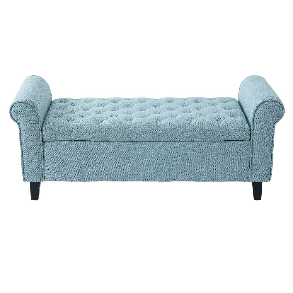 Alt View 1. Ropilly - Ropilly Light Blue Tufted Fabric Storage Bench with Rolled Arms for Bedroom Entryway - Light Blue.