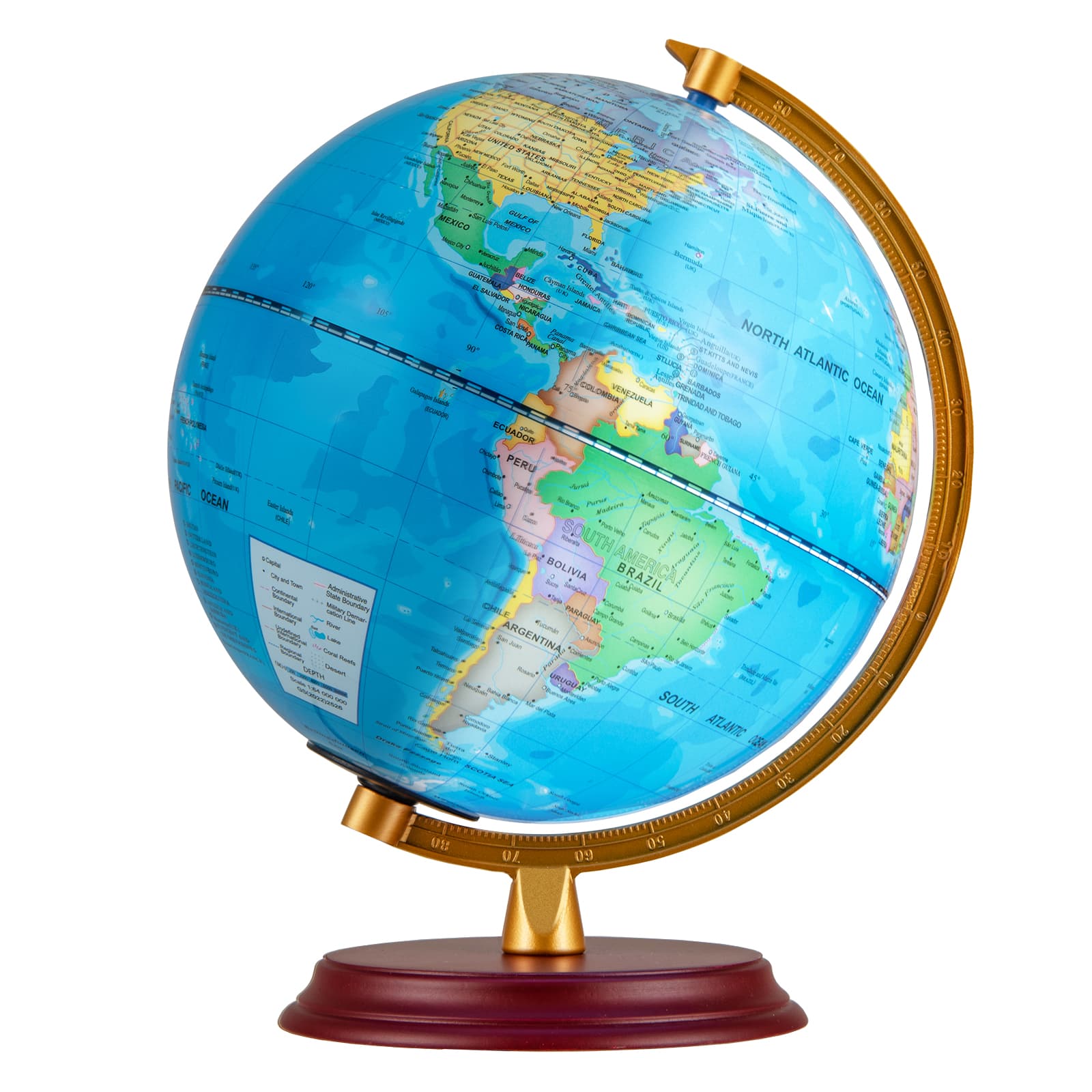 Gymax - 8 Inch Illuminated World Globe Night Light up Globe Lamp Wooden Stand & HD Map - Blue