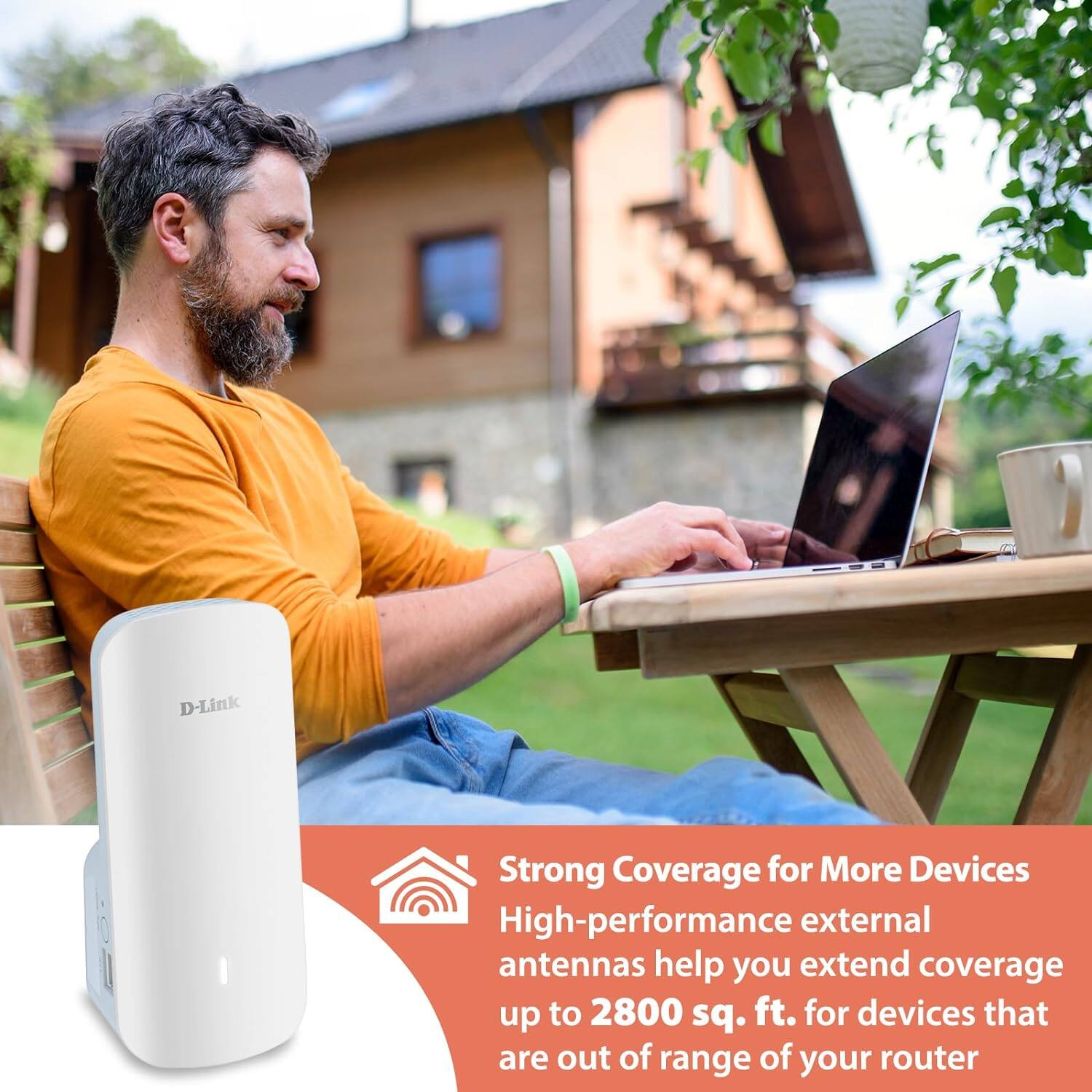 Strong Coverage for More Devices  
High-performance external antennas help you extend coverage up to 2800 sq. ft. for devices that are out of range of your router
