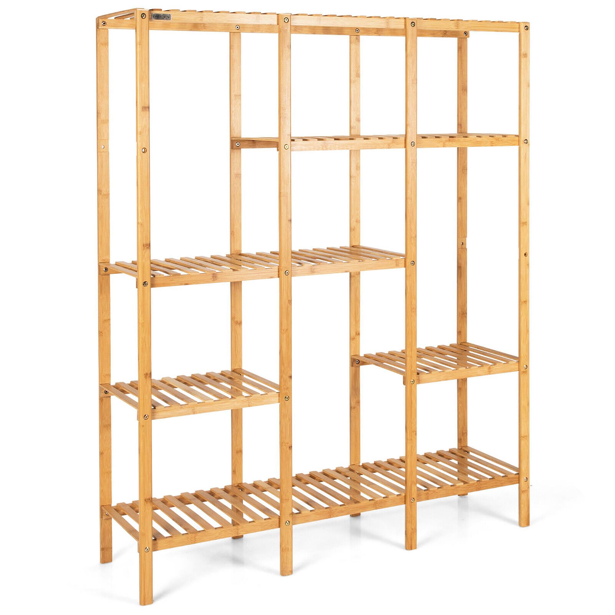 Alt View 2. Costway - Multifunctional Bamboo Shelf Storage Organizer Rack Plant Stand Display Closet - Natural.