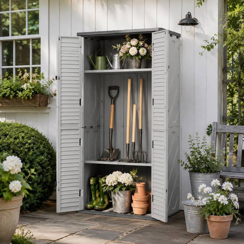 Angle. RYHNUYNE - Resin Storage Cabinet Adjustable Shelves Rust-Proof UV-Resistant 25x30x72 for Garage - White.