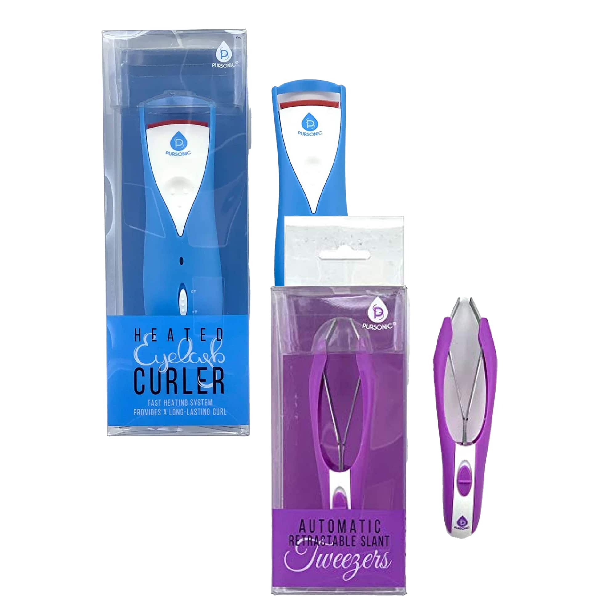 Pursonic - Beauty Essentials Bundle: Heated Eyelash Curler and Automatic Retractable Slant Tweezers - Multicolor