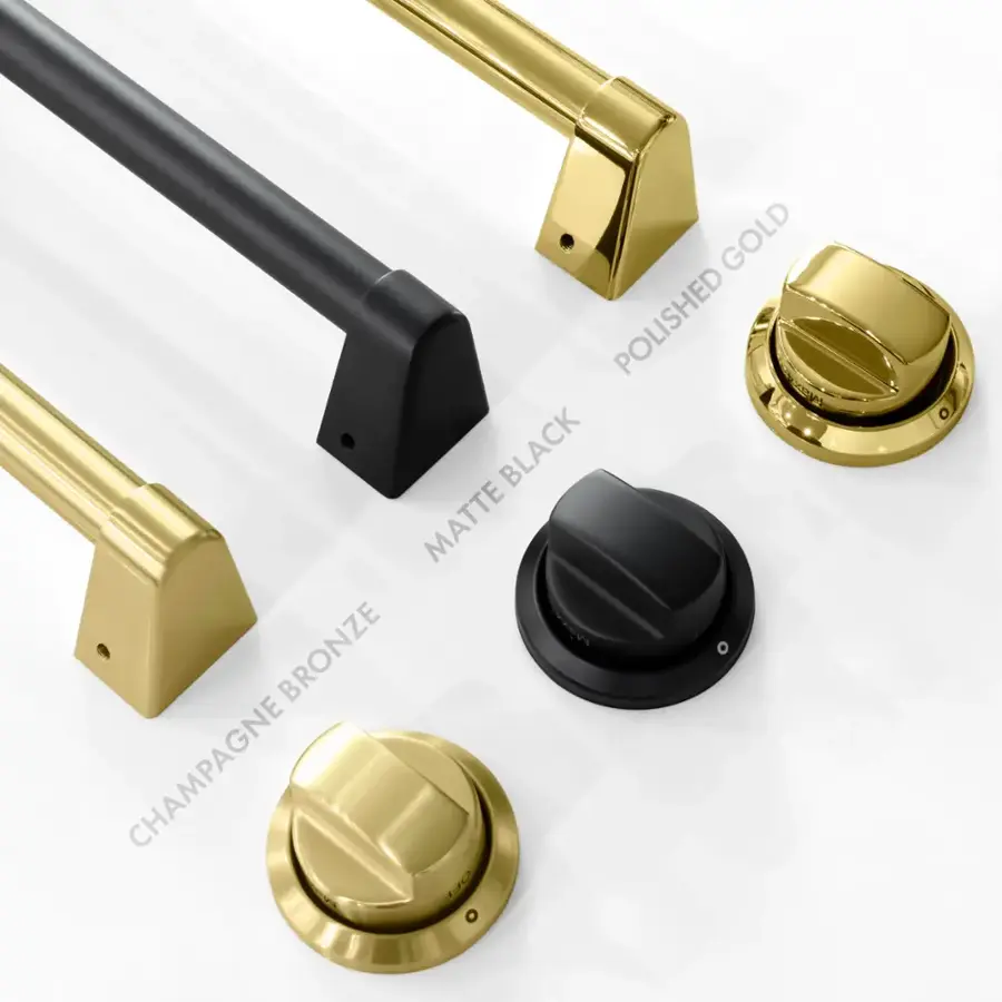 Gold Polished, Black Matte, Bronze, Champagne, Off.