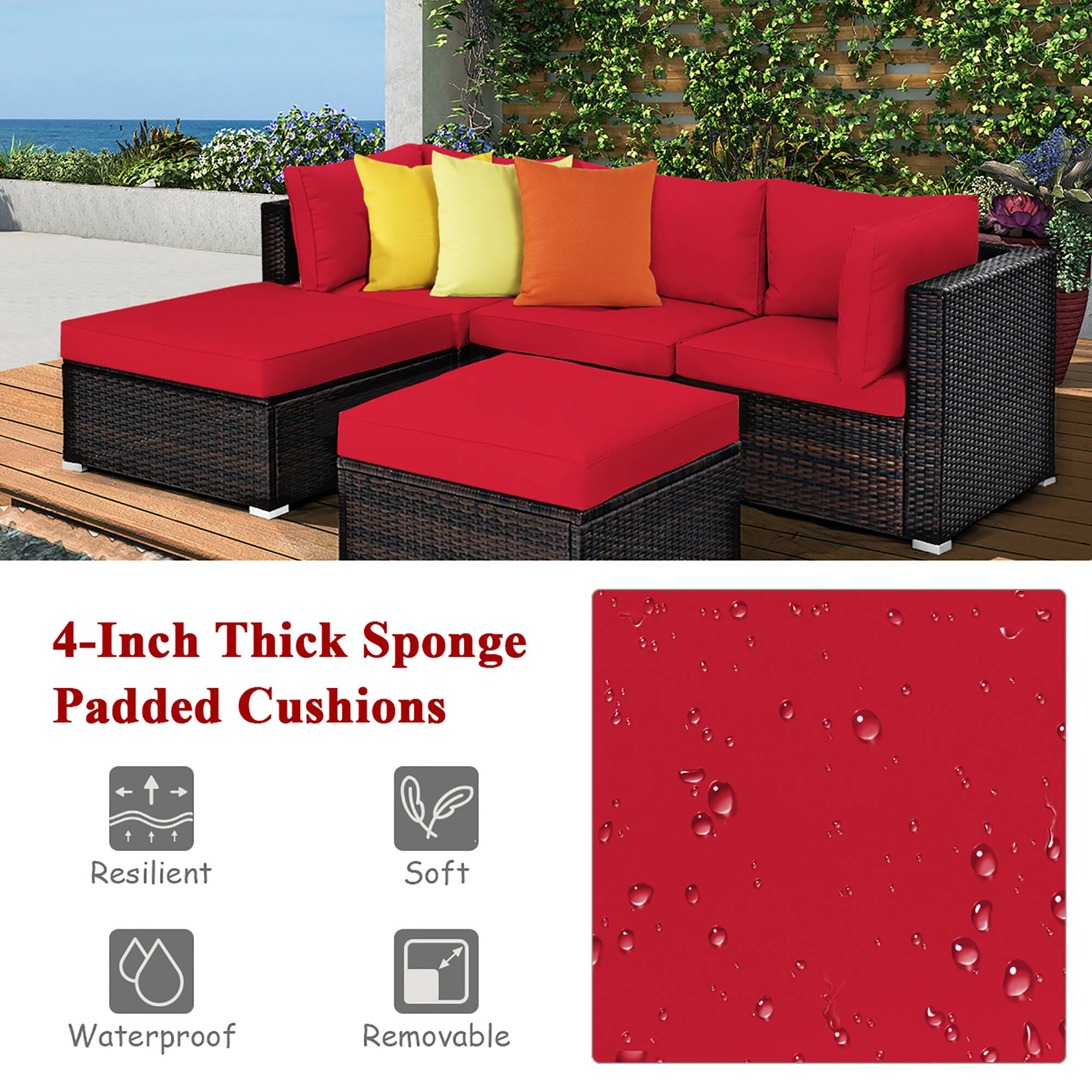 4-Inch Thick Sponge Padded Cushions, Resilient, Soft, Waterproof, Removable