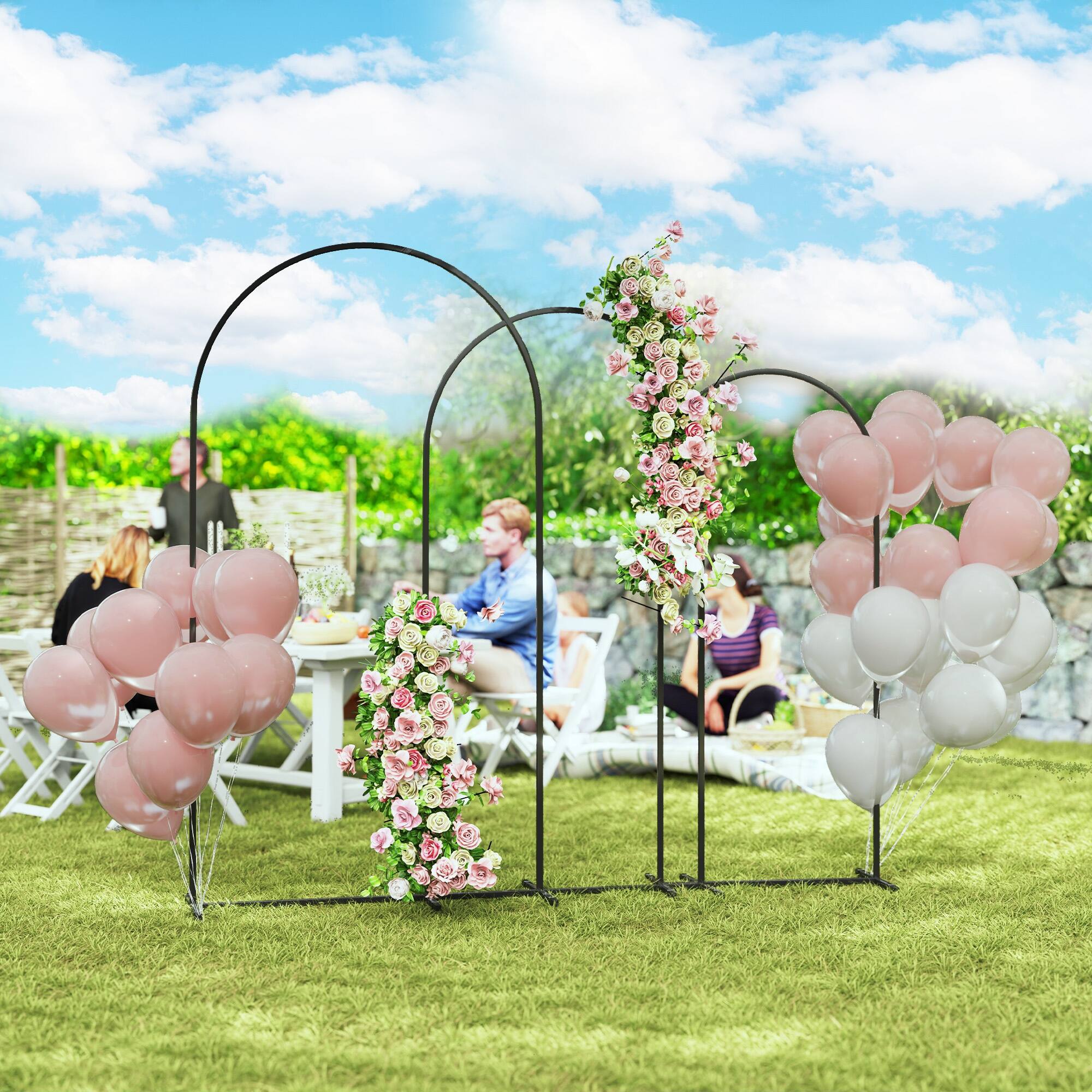Angle. Outsunny - Metal Arch Backdrop Stand Set of 3 - Black.
