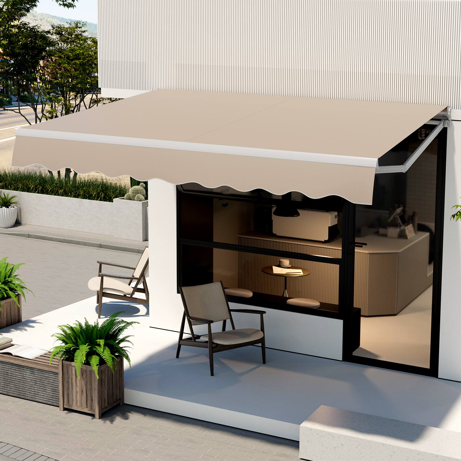 Alt View 2. Costway - Costway 10x8.2ft Patio Retractable Awning Heavy-Duty Aluminum Adjustable Shelter Outdoor - Beige.