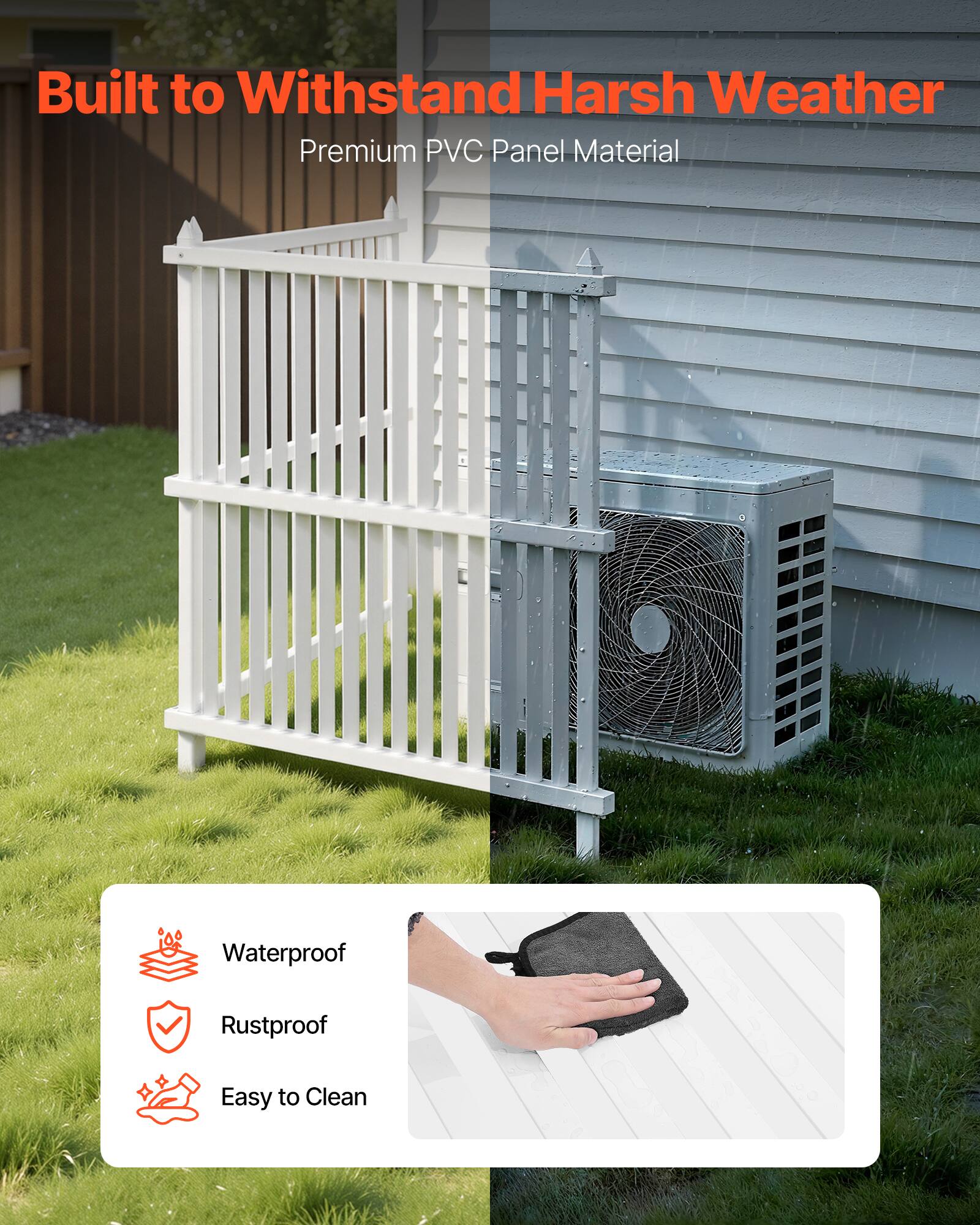 Built to Withstand Harsh Weather  
Premium PVC Panel Material  

- Waterproof  
- Rustproof  
- Easy to Clean