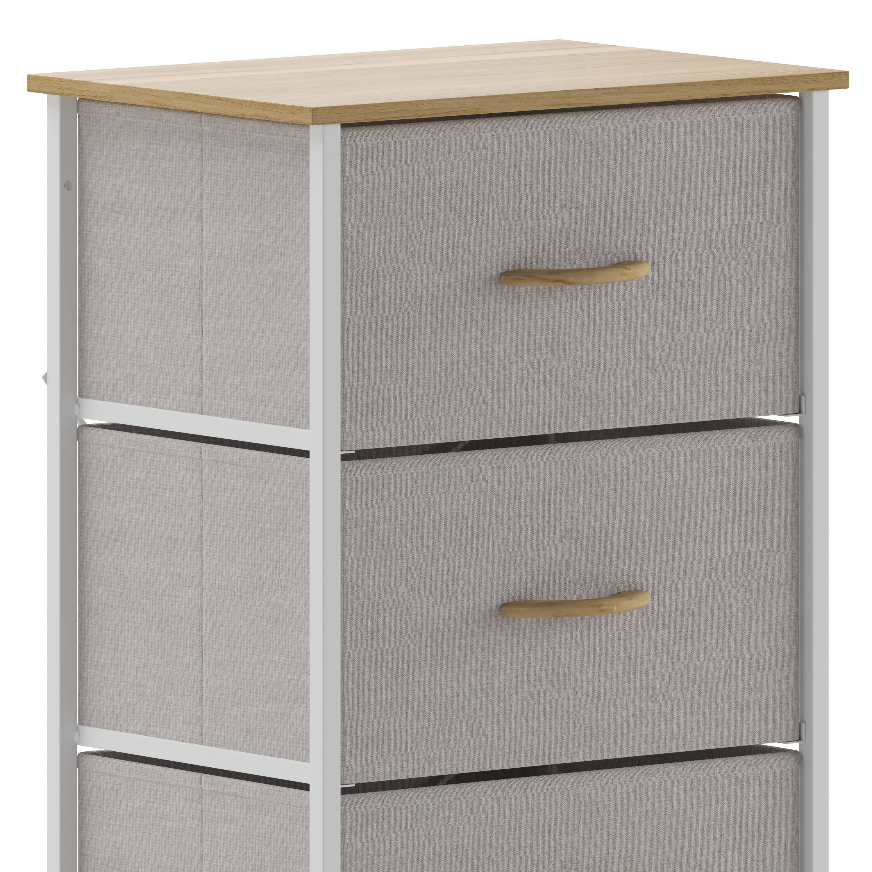 Alt View 10. Emma + Oliver - Marley 4 Drawer Storage Dresser with Cast Iron Frame, Wood Top and Easy Pull Fabric Drawers with Wooden Handles - Beige Drawers/White Frame.