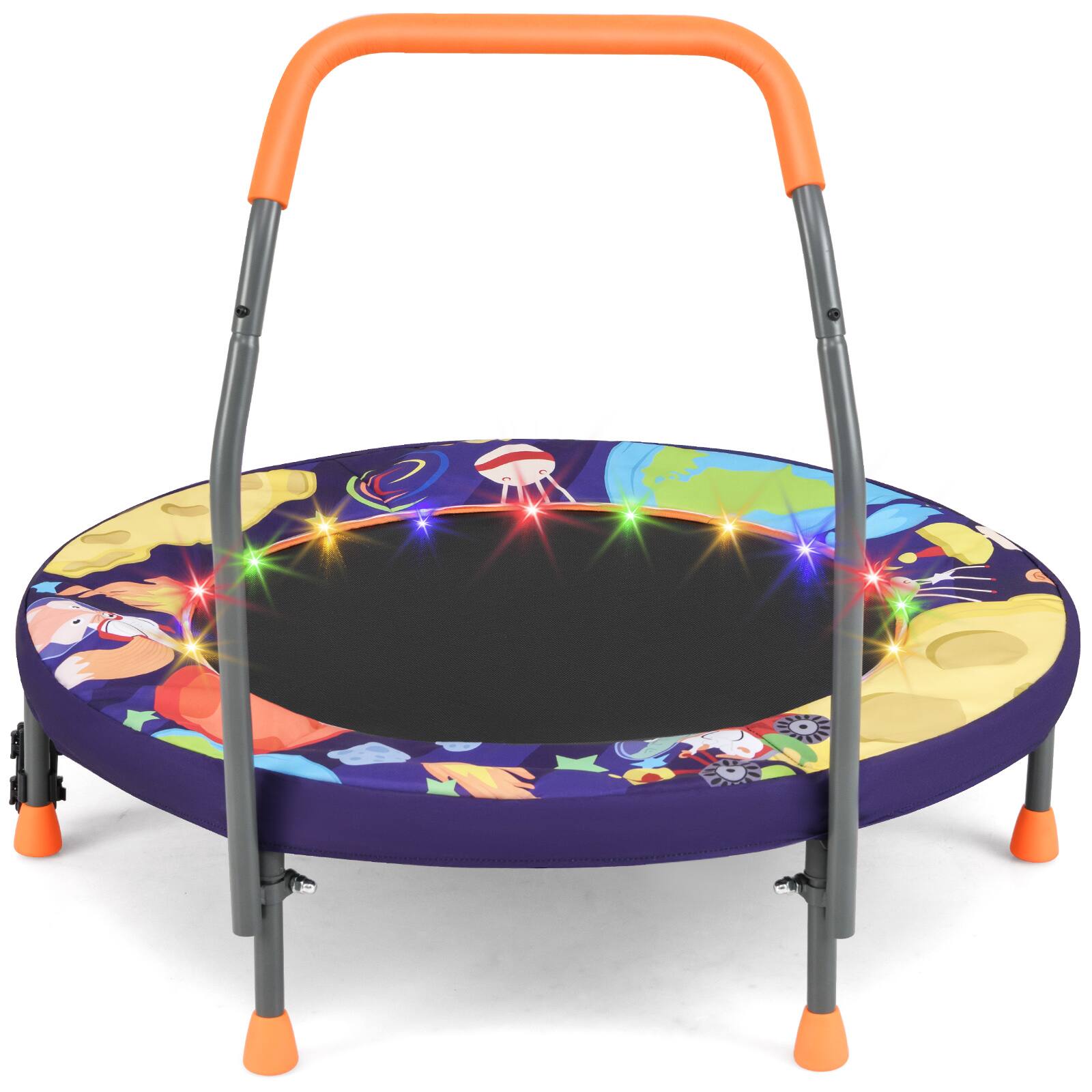 Gymax - 36'' Foldable Kid Trampoline w/ 20 LED Lights Foam Handlebar Padded Safety Cover - Purple