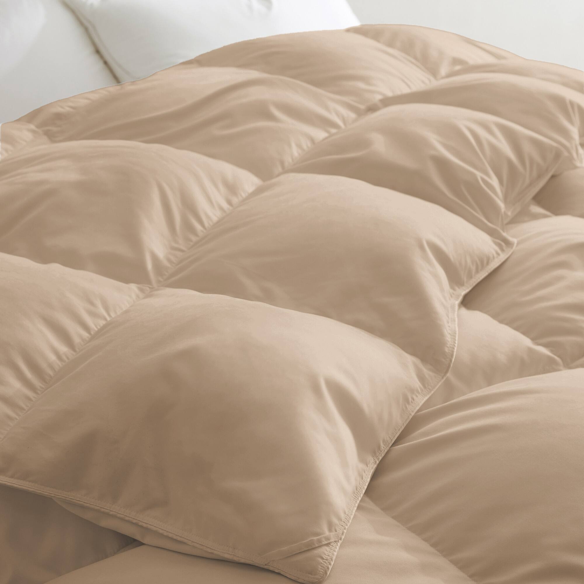 Left. Peace Nest - Peace Nest Heavyweight Extra Warmth White Goose Feather Down Fiber Duvet Comforter Insert, Tan, Twin - Tan.