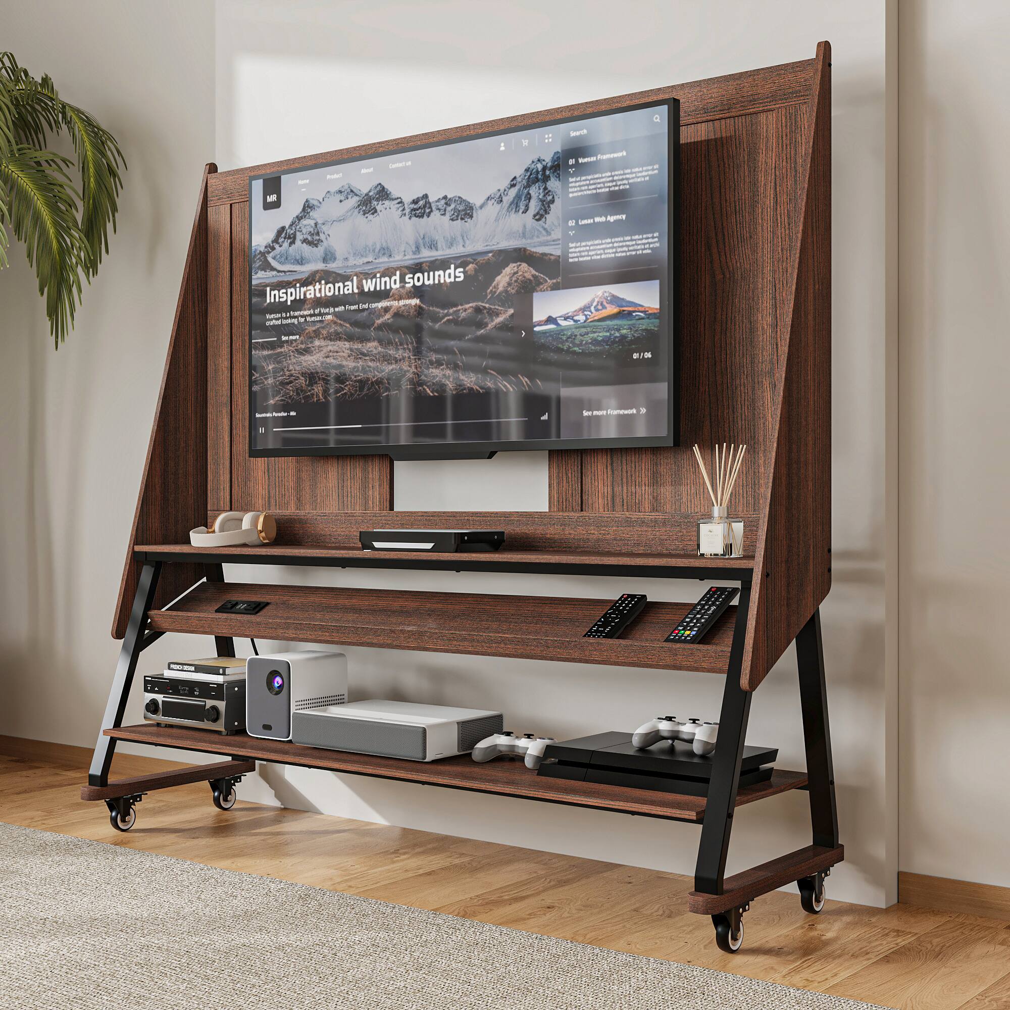 "Inspirational wind sounds" is displayed on the large flat screen television.