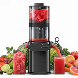 Trigiz - Cold Press Slow Masticating Juicer Machine, 4.57" Wide Mouth for Fruits Vegetables, High Yield, Easy to Clean with Brush - Black