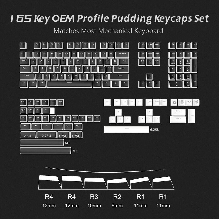 Custom Key Cap Measurement Womier Pudding Keycaps, PBT Shine Through Keycaps 165 Keys Set Custom ...