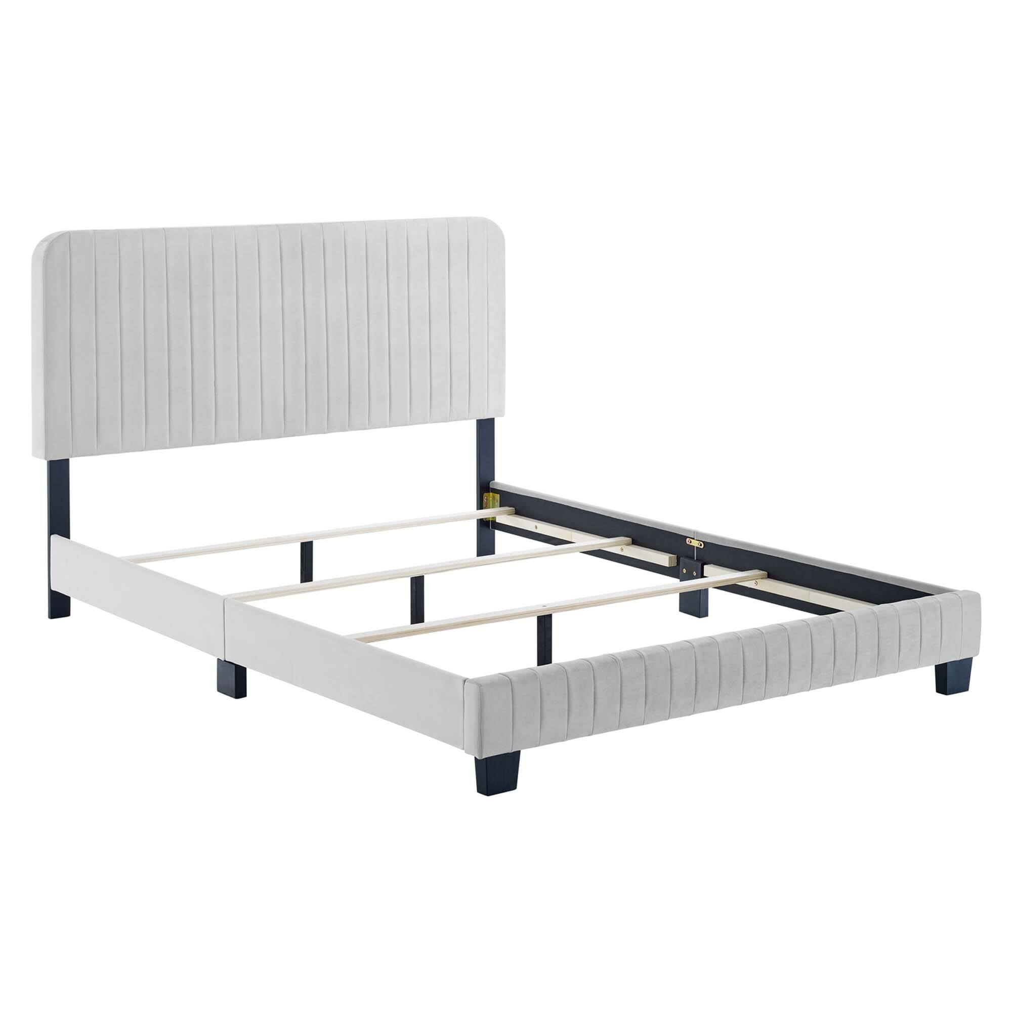 Left. Modway - Juniper Channel Tufted Performance Velvet Full Platform Bed - Blue.