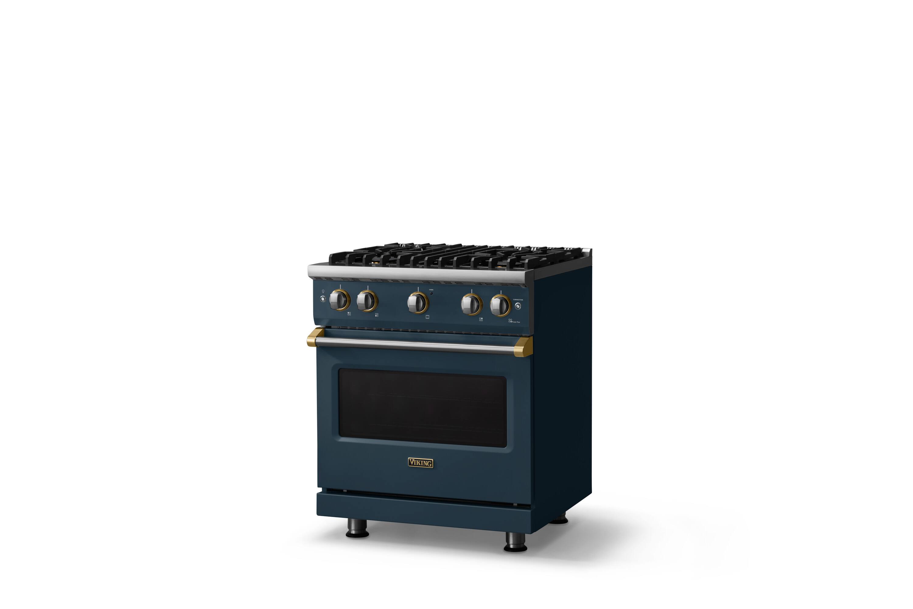 Angle. Viking - 30 in. Wide Pro 5 Series 4.0 Cu. Ft. Freestanding Sealed 4 Burner Gas Convection Range - Squall/Brushed Brass - Squall.