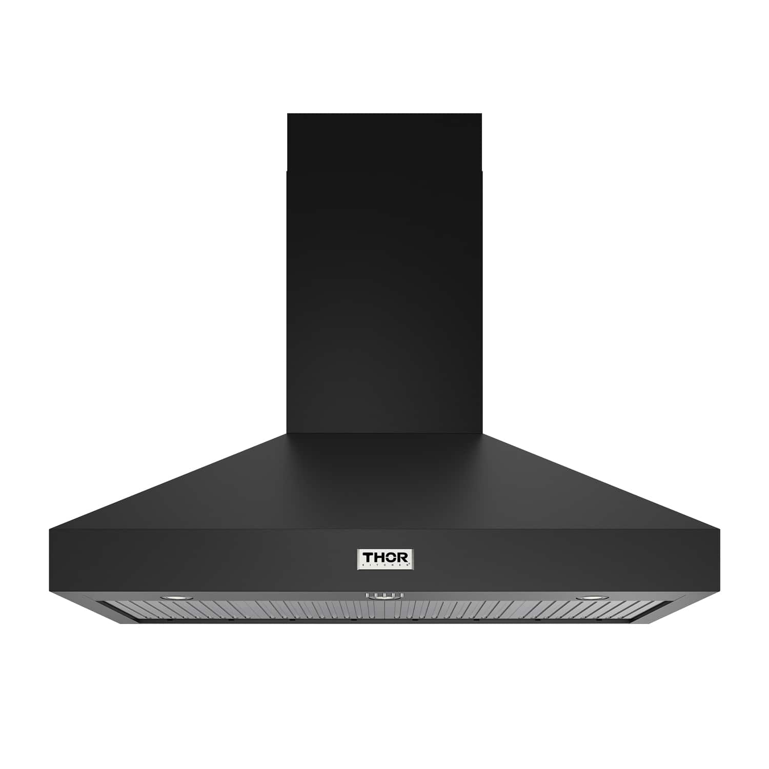 Front. Thor Kitchen - 48 Inch Professional Wall Mount Pyramid Range Hood - Matte Black.