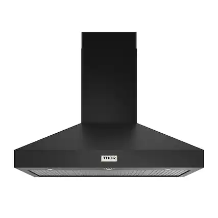 Front. Thor Kitchen - 48 Inch Professional Wall Mount Pyramid Range Hood - Matte Black.