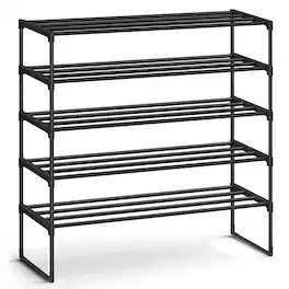 Songmics Home - Shoe Rack, 5-Tier Shoe Organizer, Metal Storage Shelf, for 20-25 Pairs, Stackable, for Entryway, Living Room, Garage - Black