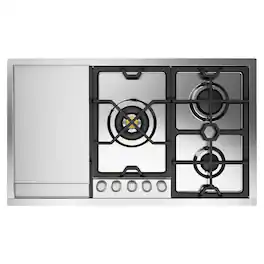 ILVE - Panoramagic 36 inch Built-In Gas Cooktop with 5 Burners + Griddle (Natural Gas, Stainless Steel) - Stainless Steel