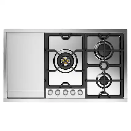 Front. ILVE - ILVE Panoramagic 36 inch Built-In Gas Cooktop with 5 Burners + Griddle (Natural Gas, Stainless Steel) - Stainless Steel.
